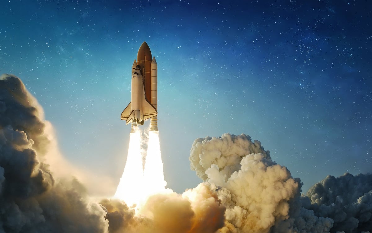 Space shuttle flight from Earth surface into space