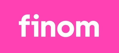 Finom logo in white text on a bright pink background